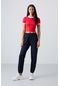 Tommy Life İndigo Cepli Yüksek Bel Rahat Form Lastik Paça Kadın Eşofman Alt - 94583 İndigo
