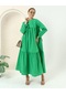 Büzgü Detaylı Geniş Uzun Rahat Sade Basic Tesettür Elbise - 70043 - Yeşil-yeşil