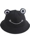 Karikatür Sevimli Kurbağa Balıkçı Şapkası Açık Katlanabilir - Siyah
