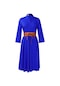 Ikkb Düz Renk Zarif Moda Kadın Büyük Beden Elbise Koyu Mavi