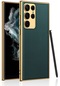Mutcase - Samsung Uyumlu Galaxy S23 Ultra - Kılıf Deri Görünümlü Elektroplating Kaplama Fizyon Kapak - Koyu Yeşil