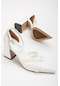 Bilek Bağlı Fitilli Beyaz Büyük Numara Kadın Ayakkabı Topuklu-2674 - Beyaz