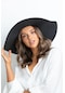 Kadın Oversize Büyük Hasır Şapka Naturel 55cm Plaj Şapkası Siyah - Standart