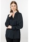 Ekol Gömlek Yaka Büyük Beden Uzun Kollu Siyah Kadın Bluz 24ekl01502