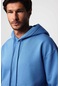Tudors Oversize Pamuk Kapüşonlu Basıc Mavi Unisex Sweatshirt-29405-mavi