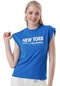 Kadın Mavi New York Baskılı Tişört-26779-mavi