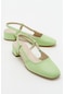 66 Fıstık Yeşili Cilt Kadın Topuklu Sandalet
