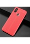 Noktaks - Xiaomi Uyumlu Mi A2 Lite - Kılıf Deri Görünümlü Auto Focus Karbon Niss Silikon Kapak - Kırmızı