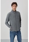Tommy Life Gri Melanj Yazı Nakışlı Dik Yaka Fermuarlı Standart Kalıp Erkek Sweatshirt Polar - 87992 GRİ MELANJ