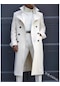 Ikkb Sonbahar Yeni Moda Kruvaze Erkek Ekstra Uzun Trençkot - Beyaz