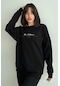 Kadın Siyah The Patience Baskılı Oversize Bisiklet Yaka Sweatshirt Siyah