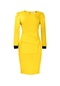 Ikkb Yuvarlak Yakalı Yüksek Bel Dokuz Çeyrek Kollu Elbise Sarı