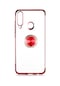 Tecno-Huawei Y6p - Kılıf Yüzüklü Kenarları Renkli Arkası Şeffaf Gess Silikon - Kırmızı