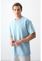 Tommy Life Açık Mavi Pamuklu Kalın Yumuşak Dokulu Oversize Fit Basic Erkek T-shirt - 88378 Açik Mavi
