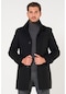 Slim Fit Erkek Siyah Kaban Mont Palto Ezel Model Kaşe Kaban-Siyah