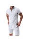 Ikkb Erkek Kısa Kollu Şort Gündelik Bol Yaka Tişört Takım Beyaz