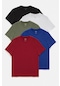 Avva Erkek Beyaz-Siyah-Saks-Kırmızı-Haki 5'Li Bisiklet Yaka Düz T-Shirt E001021
