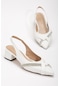 Büyük Numara Saten Taşlı Beyaz Kadın Kısa Topuklu Abiye Ayakkabı-2753