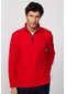 Tudors Erkek Dik Yaka Tüylenme Yapmayan Soğuk Geçirmez Standart Fit Rahat Kesim Kırmızı Polar Sweatshirt-30132-kırmızı