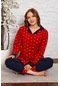 Nisanca Kadın Kışlık Welsoft Peluş Polar Düğmeli Pijama Takımı Kırmızı