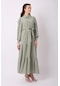 Violevin Er-cool Kadın Kuşaklı Keten Elbise 8050-29-yeşil