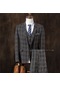 Mengtuo Erkek İngiliz İnce Ekose 3 Parçalı Elbise Takım Elbise - Koyu Gri