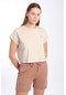 Maraton Sportswear Comfort Kadın Bisiklet Yaka Kısa Kol Basic Kil Rengi Crop Top 20856 Gri