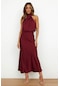 İkkb Moda Tüm Maç Kişilik Kadın Kolsuz Gece Elbisesi Şarap Kırmızı