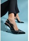 Luvishoes Glen Siyah Cilt Fermuar Detaylı Kadın Yüksek Topuklu Ayakkabı