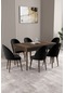 Milas Barok Desen 80x132 Mdf Açılabilir Mutfak Masası Takımı 6 Adet Sandalye Siyah