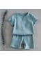 Mavi Pamuk Bebek Setleri Eğlence Sporları Kız Erkek T-shirt + Şort Setleri Bebek Giyim Erkek Bebek Kız Giysileri