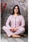 Kadın Gömlek Yaka Boydan Düğmeli Pamuk Pijama Takımı P200645-beyaz-pembe