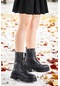 Woggo Cilt Fermuarlı Taşlı Kadın Günlük Bot Ayakkabı Fls 14-816 Siyah