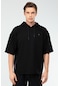 Siyah Oversize Pamuklu Kapüşonlu Kısa Kol Erkek Sweatshirt Xc2319 Siyah