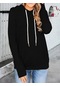 Kadın Kapüşonlu Örme Sonbahar Sweatshirt Siyah