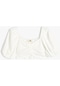 Koton Crop Bluz Kısa Balon Kollu Önü Büzgülü Beyaz 4skg10042ak