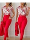 Bayanlar Yeni Günlük Moda İnce Baskı Fırfır Kollu Düz Renk Takım Elbise Kırmızı