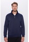Unisex Relax Fit Rahat Kesim Pamuklu Yarım Fermuarlı Lacivert Dik Yaka Sweatshirt-31450-lacivert Lacivert