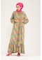 Palmiye Desenli Kuşaklı Tesettür Kadın Elbise Sarı 2337