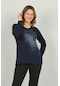 Detay Triko Kadın Desenli Uzun Kol Bluz 4541 Lacivert