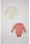 Defacto Kız Bebek Yeni Doğan Gökkuşağı Baskılı 2li Uzun Kollu Çıtçıtlı Body B7708a524sper233