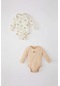 Defacto Erkek Bebek Yeni Doğan Fil Desenli 2li Uzun Kollu Çıtçıtlı Body B7659a524sper233