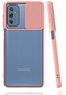 Samsung Galaxy M52 Kılıf Lopard Slayt Sürgülü Kamera Korumalı Renkli Silikon Kapak - Pembe Açık