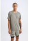 Defacto Defactofit Slim Fit Dar Kesim Bisiklet Yaka Baskılı Sporcu Kısa Kollu Tişört X6142az25spkh457 Haki