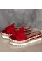 Kırmızı Kadınlar Sevimli Ilmek Sandalet Rahat Slip On Sandalet Bayanlar Günlük Platform Sandalet Parti Kırmızı
