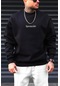 Erkek Siyah Spectacular Baskılı 0 Sıfır Yaka Oversize Salaş Bol Kesim Polar Sweatshirt-siyah Siyah