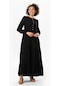 Uzun Kol Akay Uzun Düğme Detay Yazlık Müslin Elbise Siyah Syh-siyah