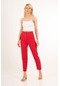 Kadın Kırmızı Pileli Boru Paça Kumaş Pantolon - M