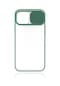 Kilifone - İphone Uyumlu İphone 12 - Kılıf Slayt Sürgülü Arkası Buzlu Lensi Kapak - Koyu Yeşil