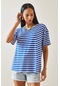 Mavi Çizgili Oversize Basic T-shirt 5yxk1-48262-12